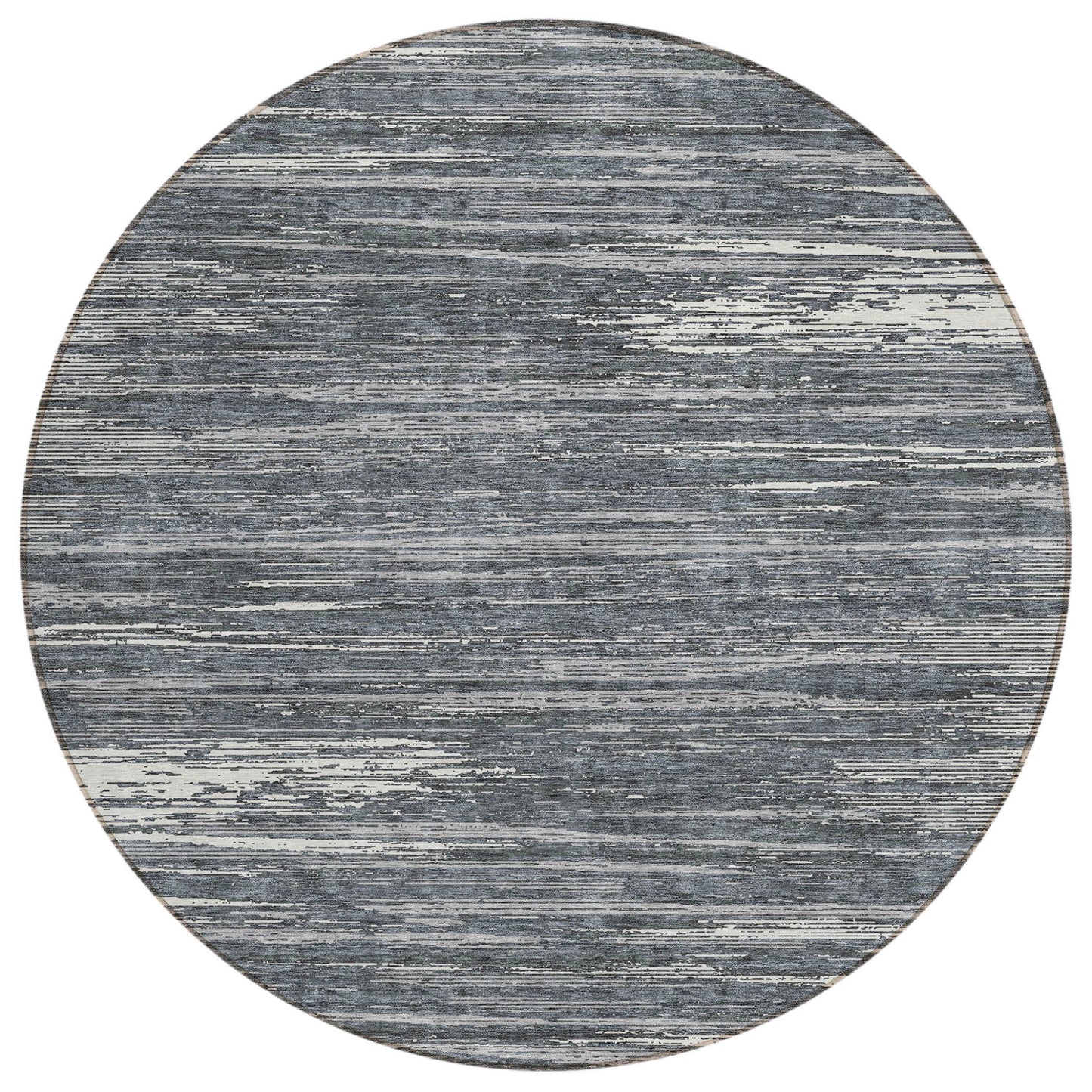 Tabselect Home Line 8' Gray And Ivory Round Striped Washable Indoor Outdoor Area Rug