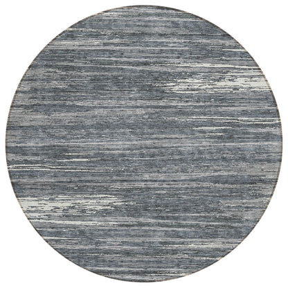 Tabselect Home Line 8' Gray And Ivory Round Striped Washable Indoor Outdoor Area Rug