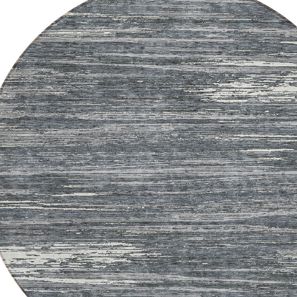 Tabselect Home Line 8' Gray And Ivory Round Striped Washable Indoor Outdoor Area Rug