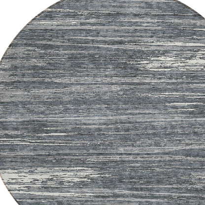 Tabselect Home Line 8' Gray And Ivory Round Striped Washable Indoor Outdoor Area Rug