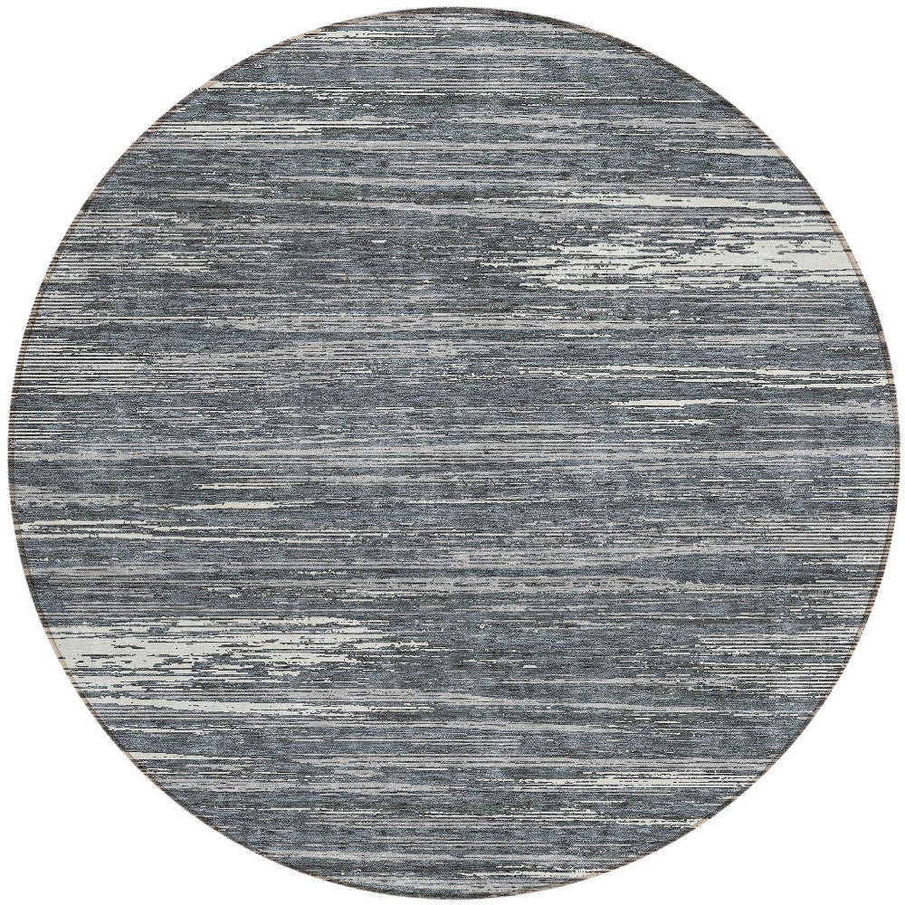 Tabselect Home Line 8' Gray And Ivory Round Striped Washable Indoor Outdoor Area Rug