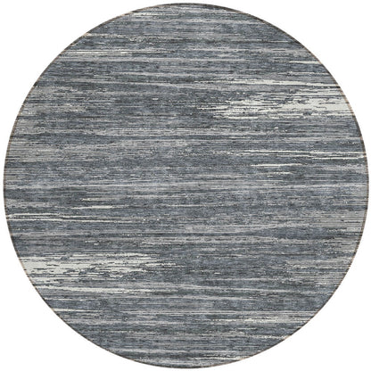 Tabselect Home Line 8' Gray And Ivory Round Striped Washable Indoor Outdoor Area Rug