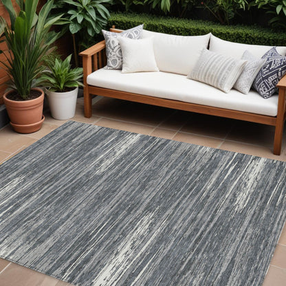 Tabselect Home Line 8' X 10' Gray And Ivory Striped Washable Indoor Outdoor Area Rug