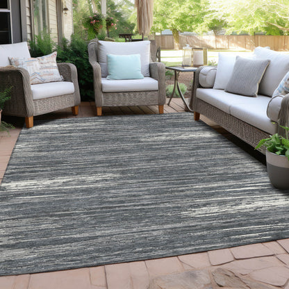 Tabselect Home Line 8' X 10' Gray And Ivory Striped Washable Indoor Outdoor Area Rug