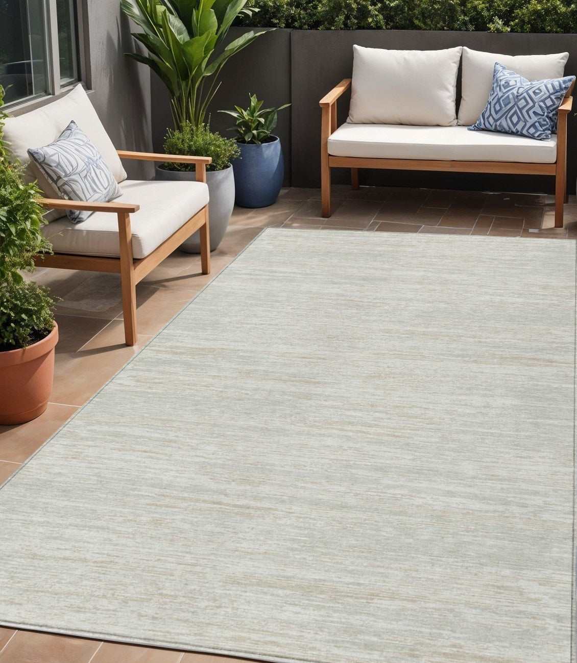 Tabselect Home Line 5' X 8' Ivory And Gray Striped Washable Indoor Outdoor Area Rug