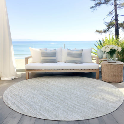 Tabselect Home Line 8' Ivory And Gray Round Striped Washable Indoor Outdoor Area Rug