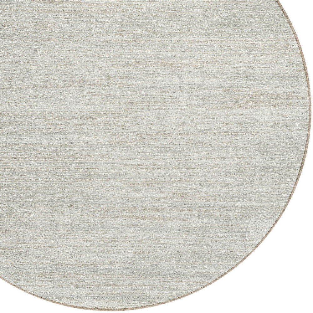Tabselect Home Line 8' Ivory And Gray Round Striped Washable Indoor Outdoor Area Rug