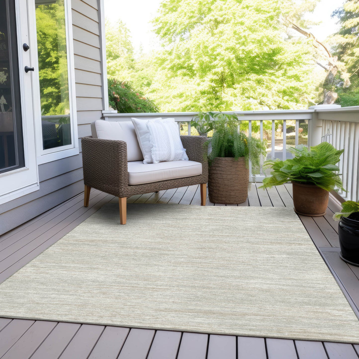 Tabselect Home Line 8' X 10' Ivory And Gray Striped Washable Indoor Outdoor Area Rug