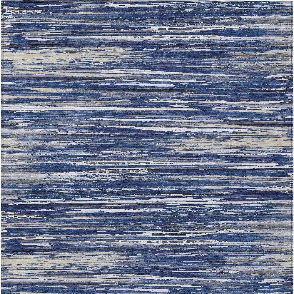 Tabselect Home Line 5' X 8' Navy Blue And Ivory Striped Washable Indoor Outdoor Area Rug