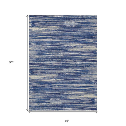 Tabselect Home Line 5' X 8' Navy Blue And Ivory Striped Washable Indoor Outdoor Area Rug