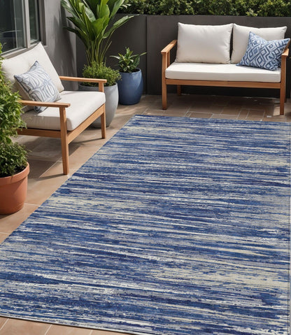 Tabselect Home Line 5' X 8' Navy Blue And Ivory Striped Washable Indoor Outdoor Area Rug