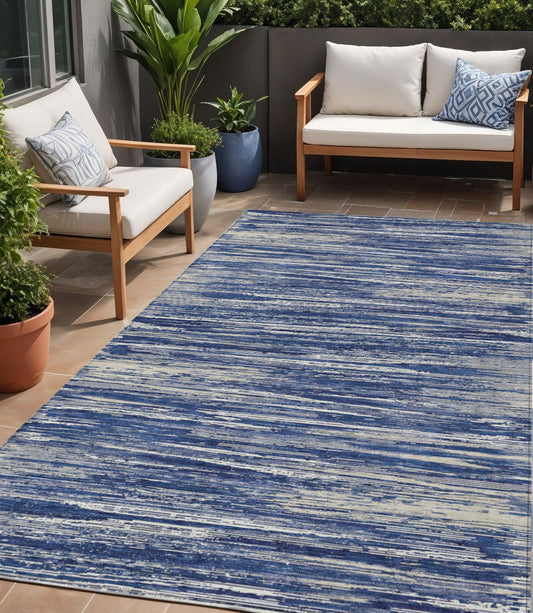 Tabselect Home Line 5' X 8' Navy Blue And Ivory Striped Washable Indoor Outdoor Area Rug
