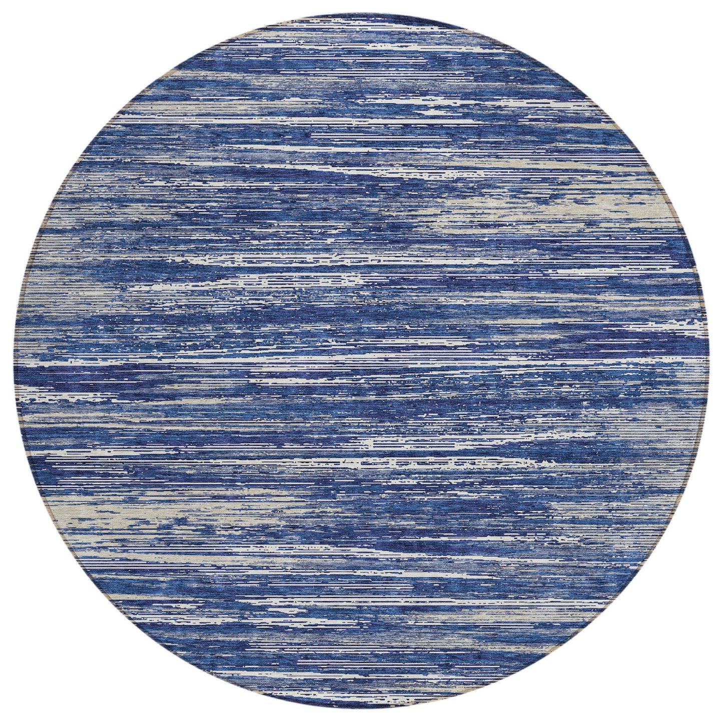 Tabselect Home Line 8' Navy Blue And Ivory Round Striped Washable Indoor Outdoor Area Rug