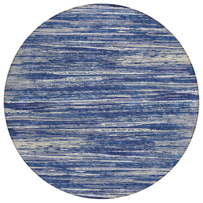 Tabselect Home Line 8' Navy Blue And Ivory Round Striped Washable Indoor Outdoor Area Rug