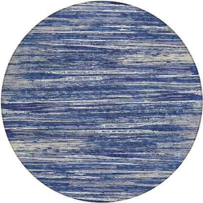 Tabselect Home Line 8' Navy Blue And Ivory Round Striped Washable Indoor Outdoor Area Rug
