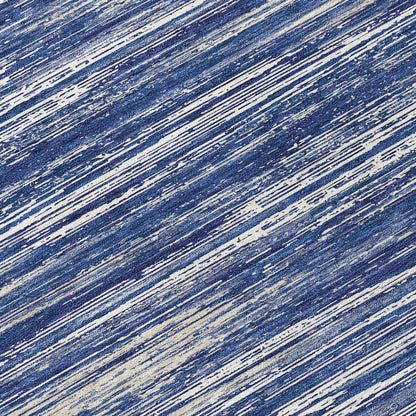 Tabselect Home Line 8' Navy Blue And Ivory Round Striped Washable Indoor Outdoor Area Rug