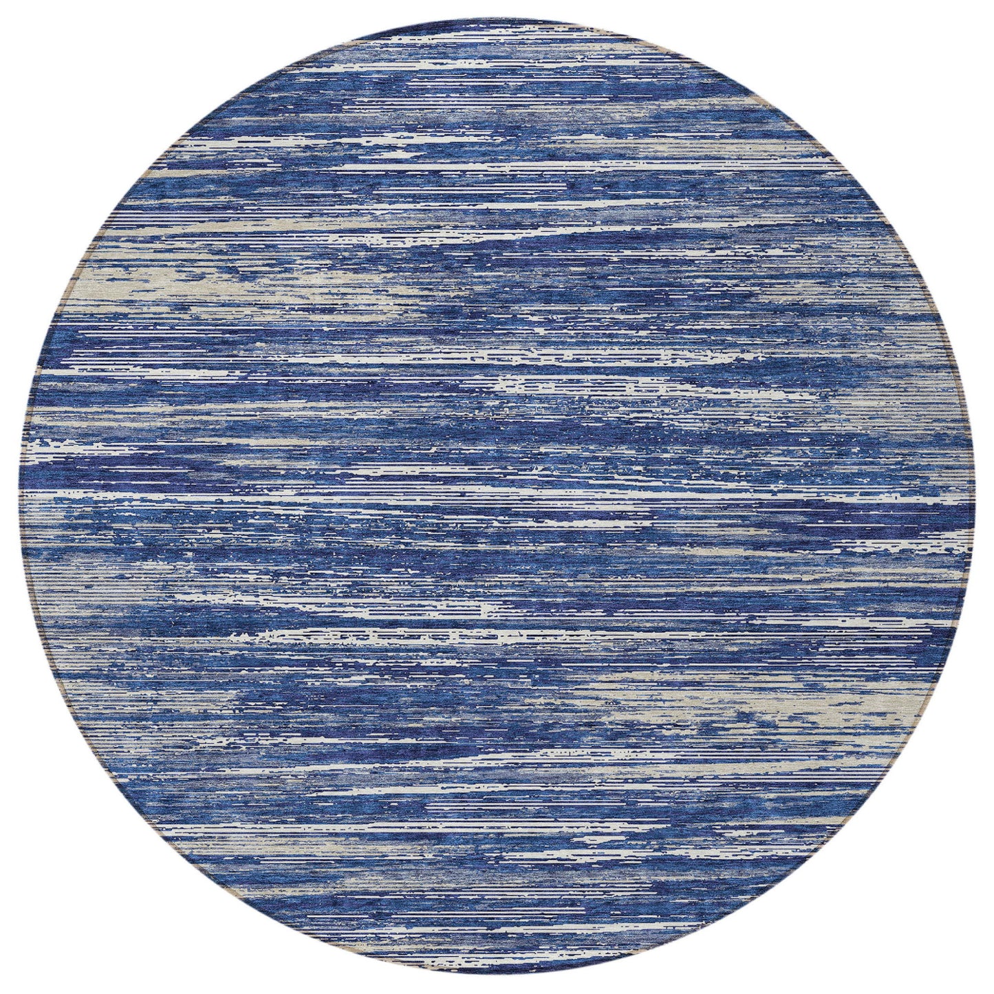 Tabselect Home Line 8' Navy Blue And Ivory Round Striped Washable Indoor Outdoor Area Rug