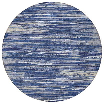 Tabselect Home Line 8' Navy Blue And Ivory Round Striped Washable Indoor Outdoor Area Rug