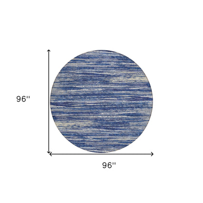 Tabselect Home Line 8' Navy Blue And Ivory Round Striped Washable Indoor Outdoor Area Rug