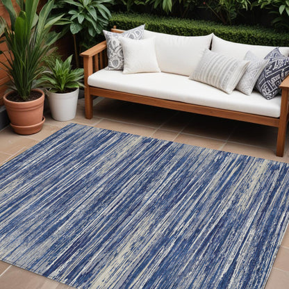 Tabselect Home Line 8' X 10' Navy Blue And Ivory Striped Washable Indoor Outdoor Area Rug