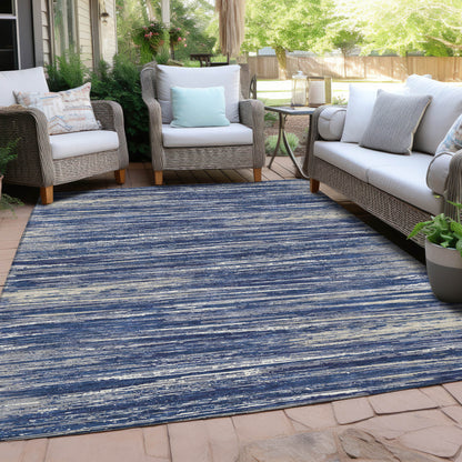 Tabselect Home Line 8' X 10' Navy Blue And Ivory Striped Washable Indoor Outdoor Area Rug