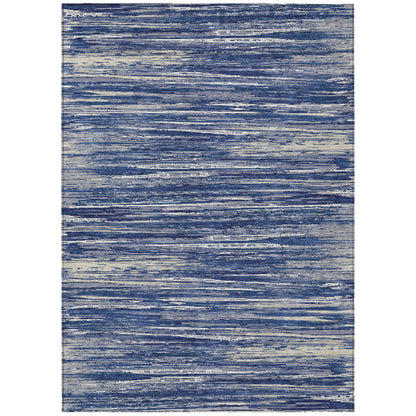 Tabselect Home Line 8' X 10' Navy Blue And Ivory Striped Washable Indoor Outdoor Area Rug