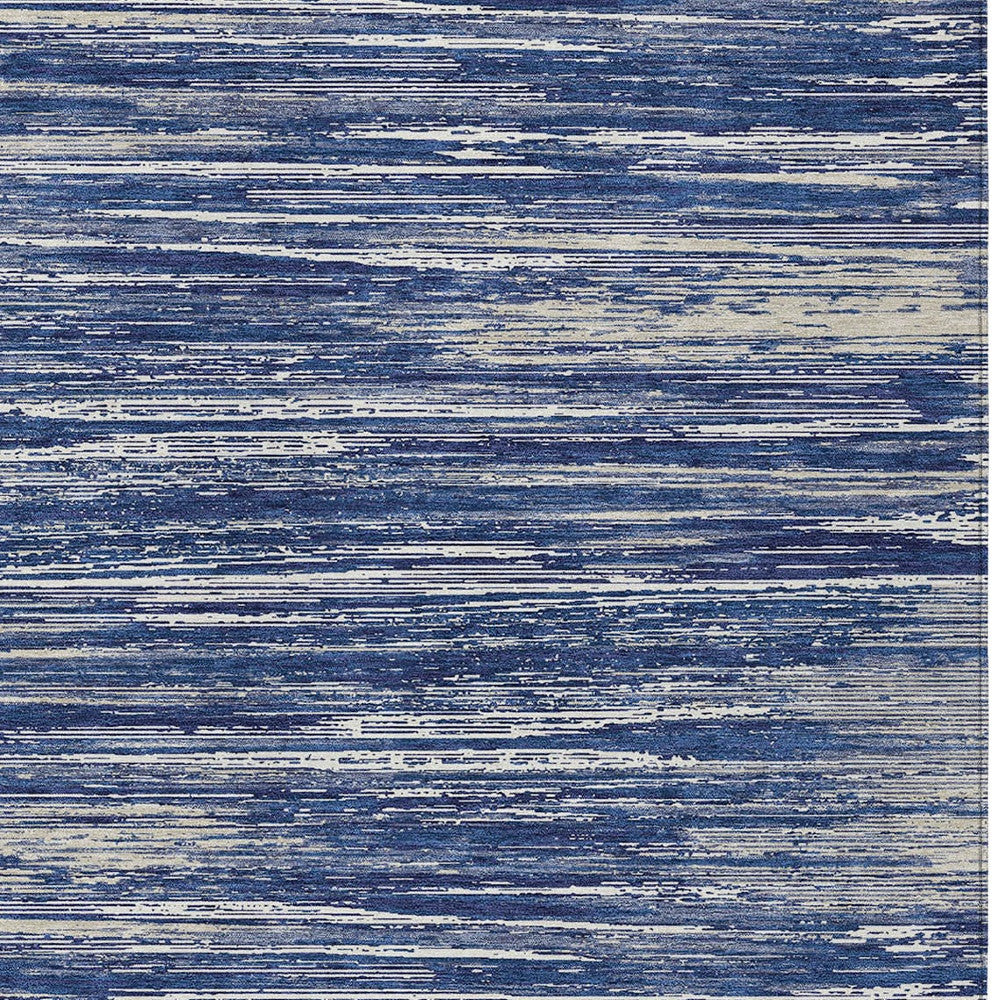 Tabselect Home Line 8' X 10' Navy Blue And Ivory Striped Washable Indoor Outdoor Area Rug