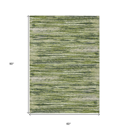 Tabselect Home Line 5' X 8' Olive Green And Ivory Striped Washable Indoor Outdoor Area Rug