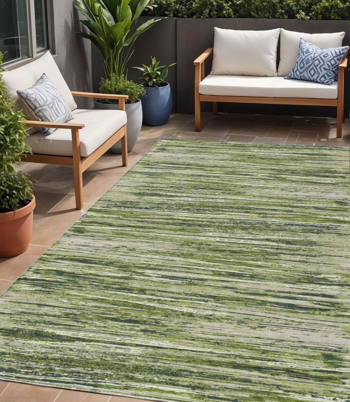 Tabselect Home Line 5' X 8' Olive Green And Ivory Striped Washable Indoor Outdoor Area Rug