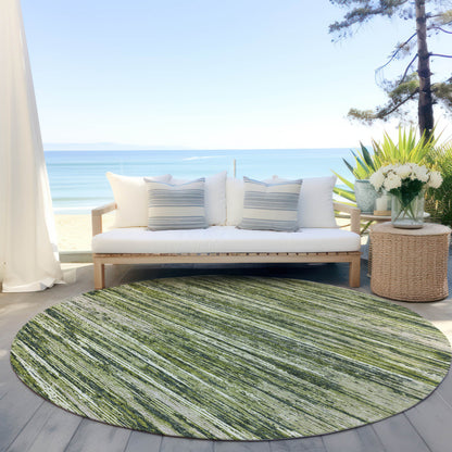 Tabselect Home Line 8' Olive Green And Ivory Round Striped Washable Indoor Outdoor Area Rug
