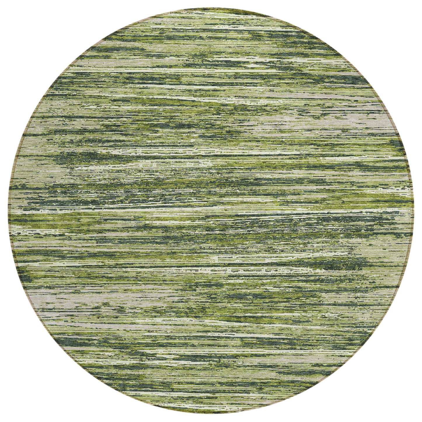 Tabselect Home Line 8' Olive Green And Ivory Round Striped Washable Indoor Outdoor Area Rug