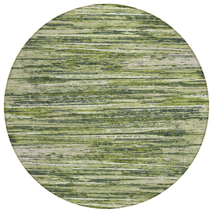 Tabselect Home Line 8' Olive Green And Ivory Round Striped Washable Indoor Outdoor Area Rug