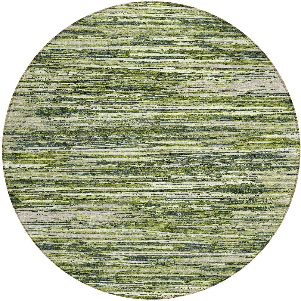 Tabselect Home Line 8' Olive Green And Ivory Round Striped Washable Indoor Outdoor Area Rug