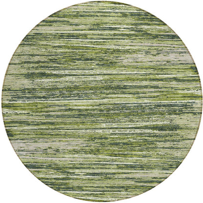 Tabselect Home Line 8' Olive Green And Ivory Round Striped Washable Indoor Outdoor Area Rug