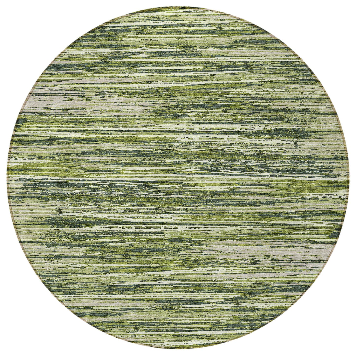 Tabselect Home Line 8' Olive Green And Ivory Round Striped Washable Indoor Outdoor Area Rug