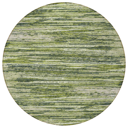 Tabselect Home Line 8' Olive Green And Ivory Round Striped Washable Indoor Outdoor Area Rug