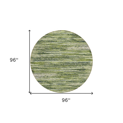 Tabselect Home Line 8' Olive Green And Ivory Round Striped Washable Indoor Outdoor Area Rug