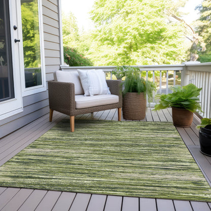 Tabselect Home Line 8' X 10' Olive Green And Ivory Striped Washable Indoor Outdoor Area Rug