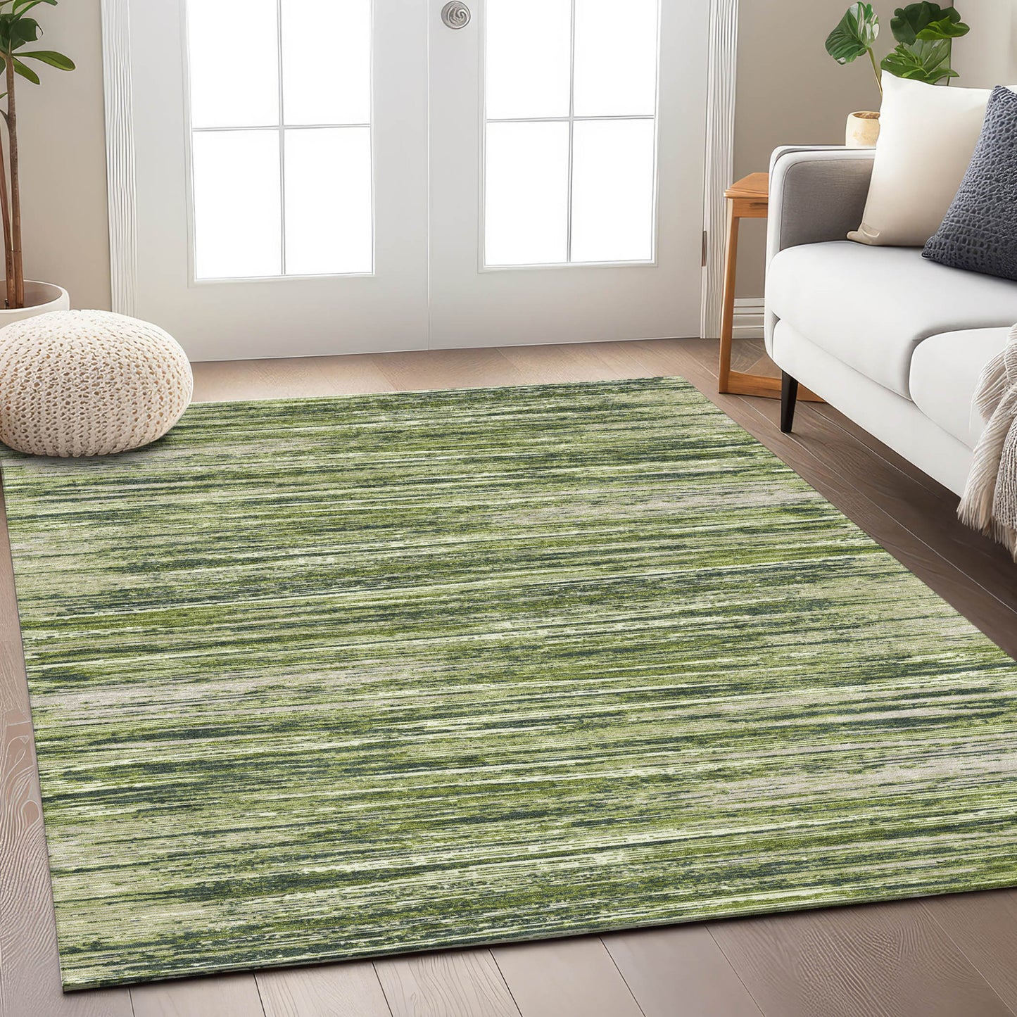 Tabselect Home Line 8' X 10' Olive Green And Ivory Striped Washable Indoor Outdoor Area Rug