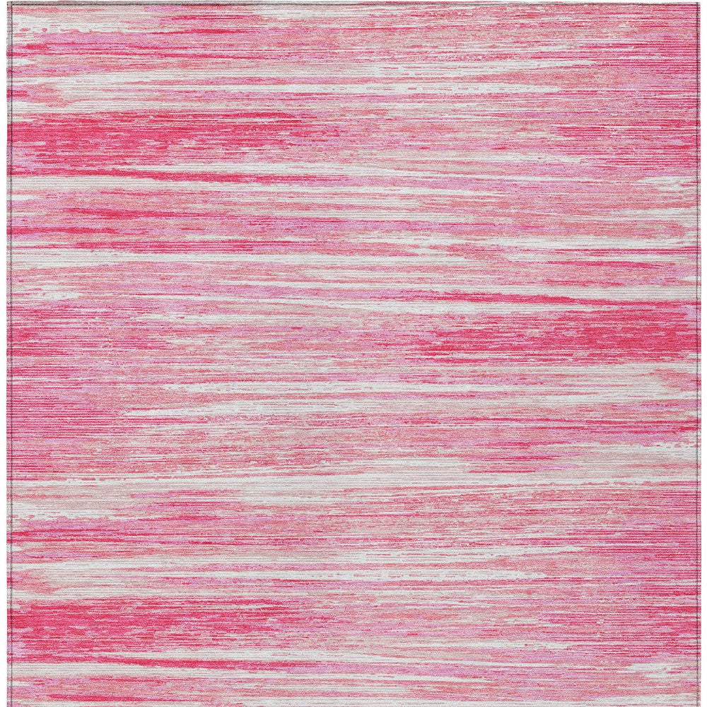 Tabselect Home Line 5' X 8' Pink And Ivory Striped Washable Indoor Outdoor Area Rug