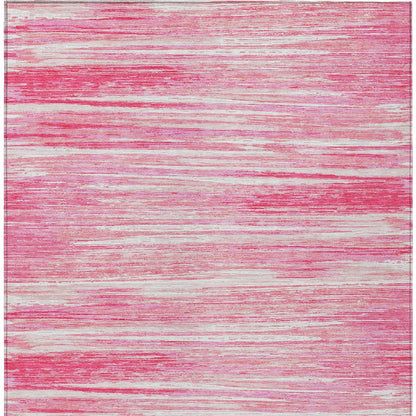 Tabselect Home Line 5' X 8' Pink And Ivory Striped Washable Indoor Outdoor Area Rug