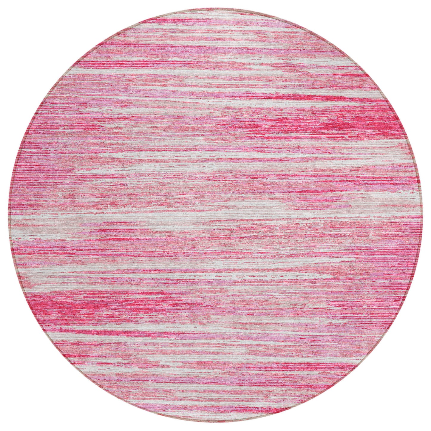 Tabselect Home Line 8' Pink And Ivory Round Striped Washable Indoor Outdoor Area Rug