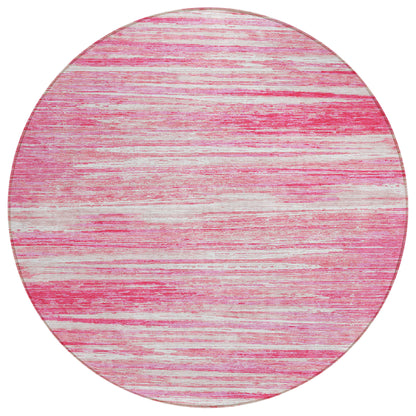 Tabselect Home Line 8' Pink And Ivory Round Striped Washable Indoor Outdoor Area Rug