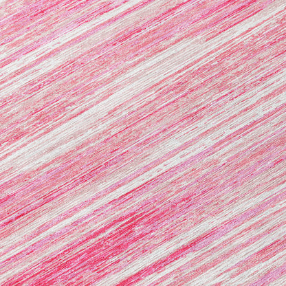 Tabselect Home Line 8' Pink And Ivory Round Striped Washable Indoor Outdoor Area Rug