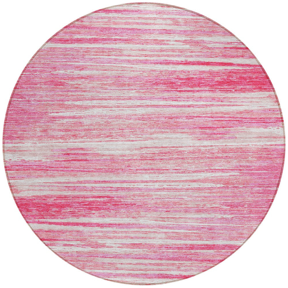 Tabselect Home Line 8' Pink And Ivory Round Striped Washable Indoor Outdoor Area Rug
