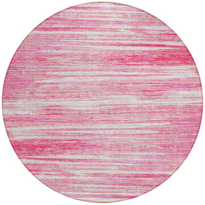 Tabselect Home Line 8' Pink And Ivory Round Striped Washable Indoor Outdoor Area Rug