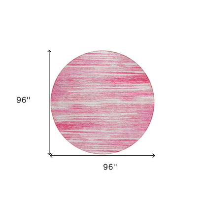 Tabselect Home Line 8' Pink And Ivory Round Striped Washable Indoor Outdoor Area Rug