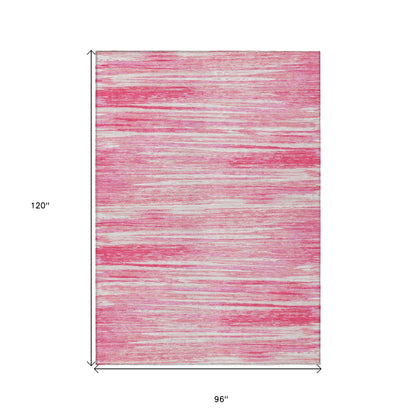 Tabselect Home Line 8' X 10' Pink And Ivory Striped Washable Indoor Outdoor Area Rug