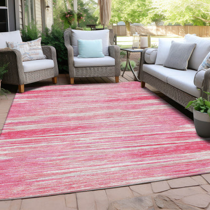 Tabselect Home Line 8' X 10' Pink And Ivory Striped Washable Indoor Outdoor Area Rug