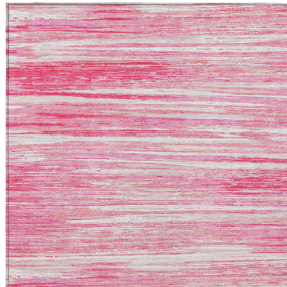 Tabselect Home Line 8' X 10' Pink And Ivory Striped Washable Indoor Outdoor Area Rug